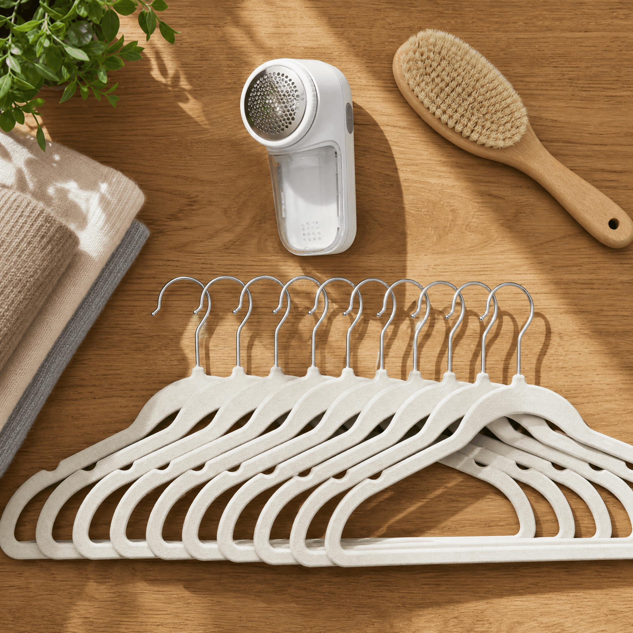 Wardrobe Refresh Kit — Fabric shaver lint remover, Non-slip hangers x10, Garment care brush