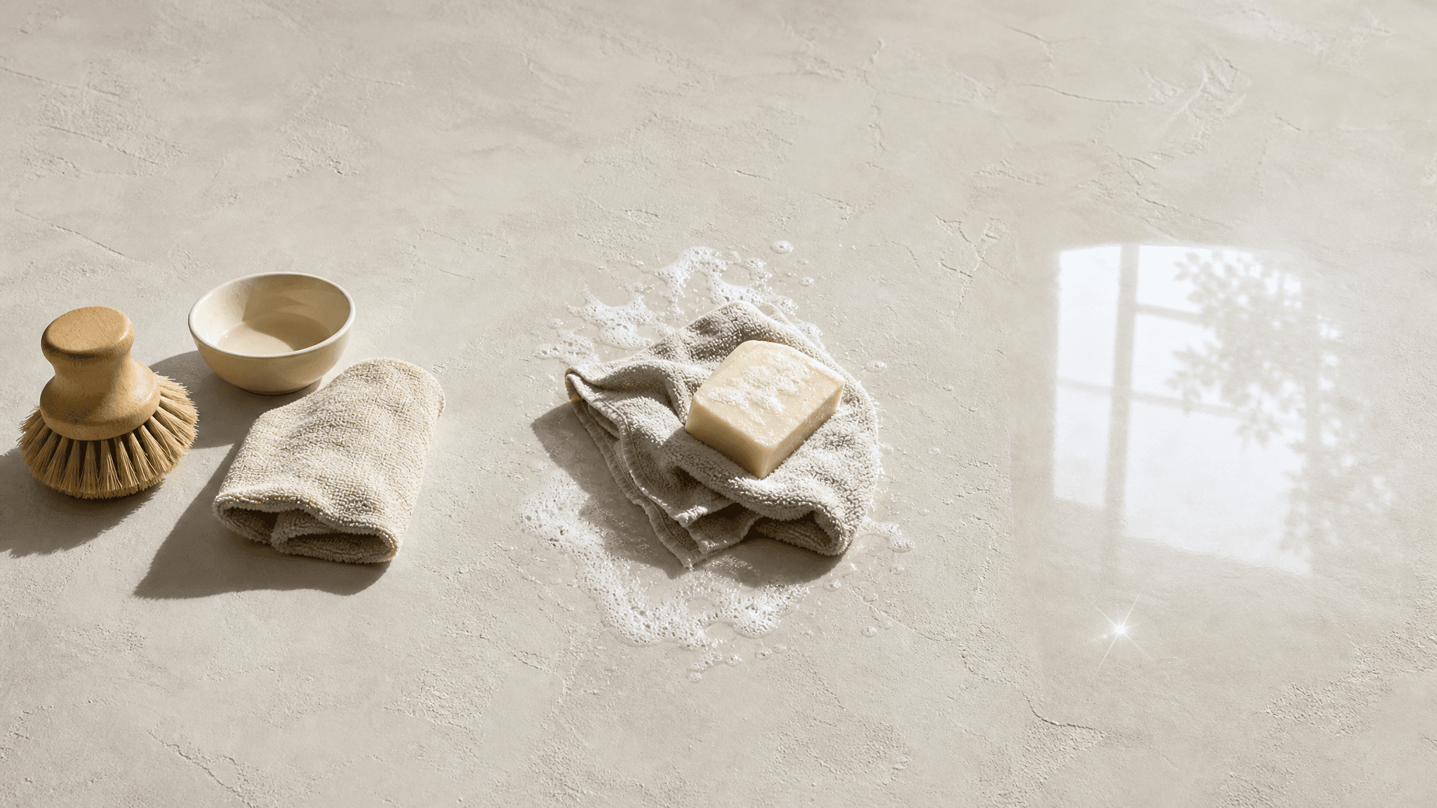 Three grouped stages: pick the right tools, clean the surface, reveal a polished shine