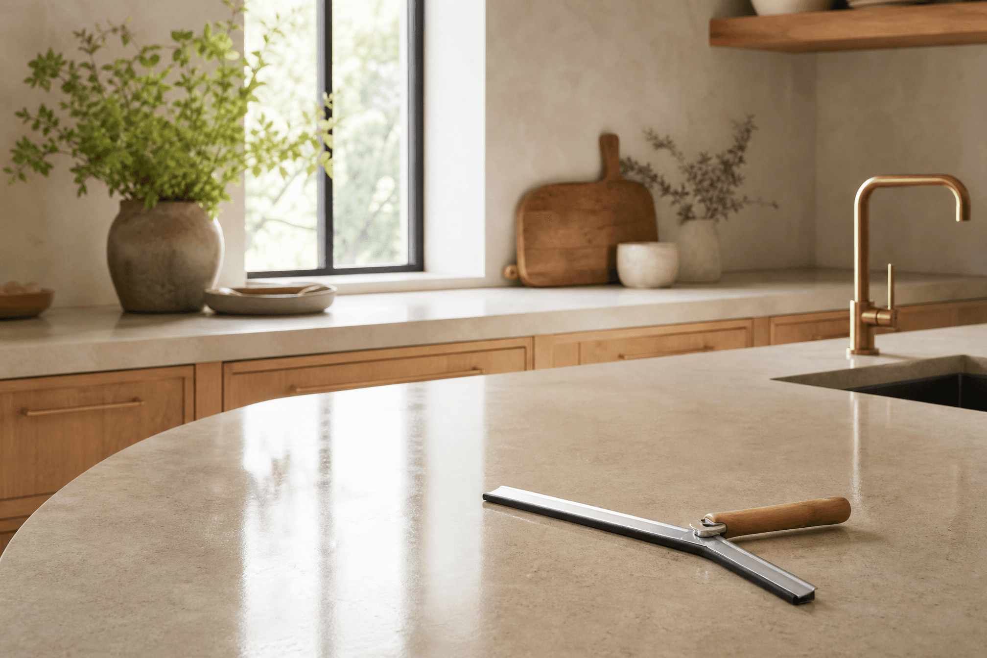 A kitchen worktop cleaned to a bright, even shine